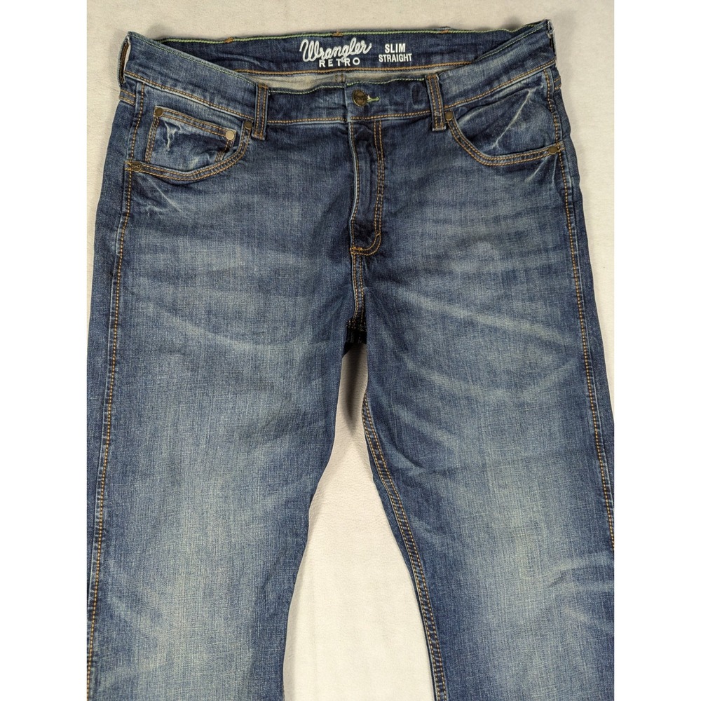 Wrangler Retro Mens Slim Straight Leg Jeans Blue Medium Wash 36 10WLT88BZ - Picture 3 of 7